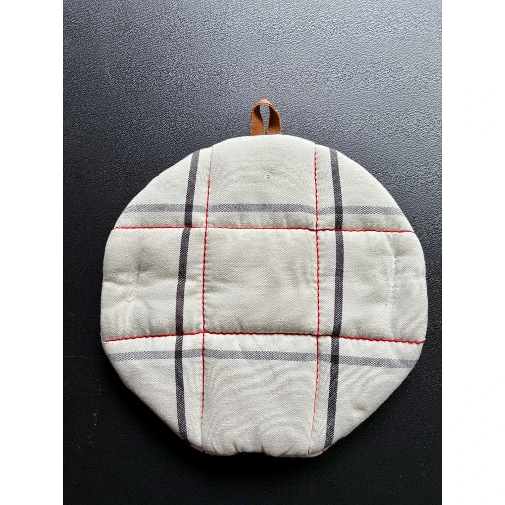 Hearth & Hand Magnolia Plaid Pot Holder Oven Mitt Set Cream Red Gray Farmhouse